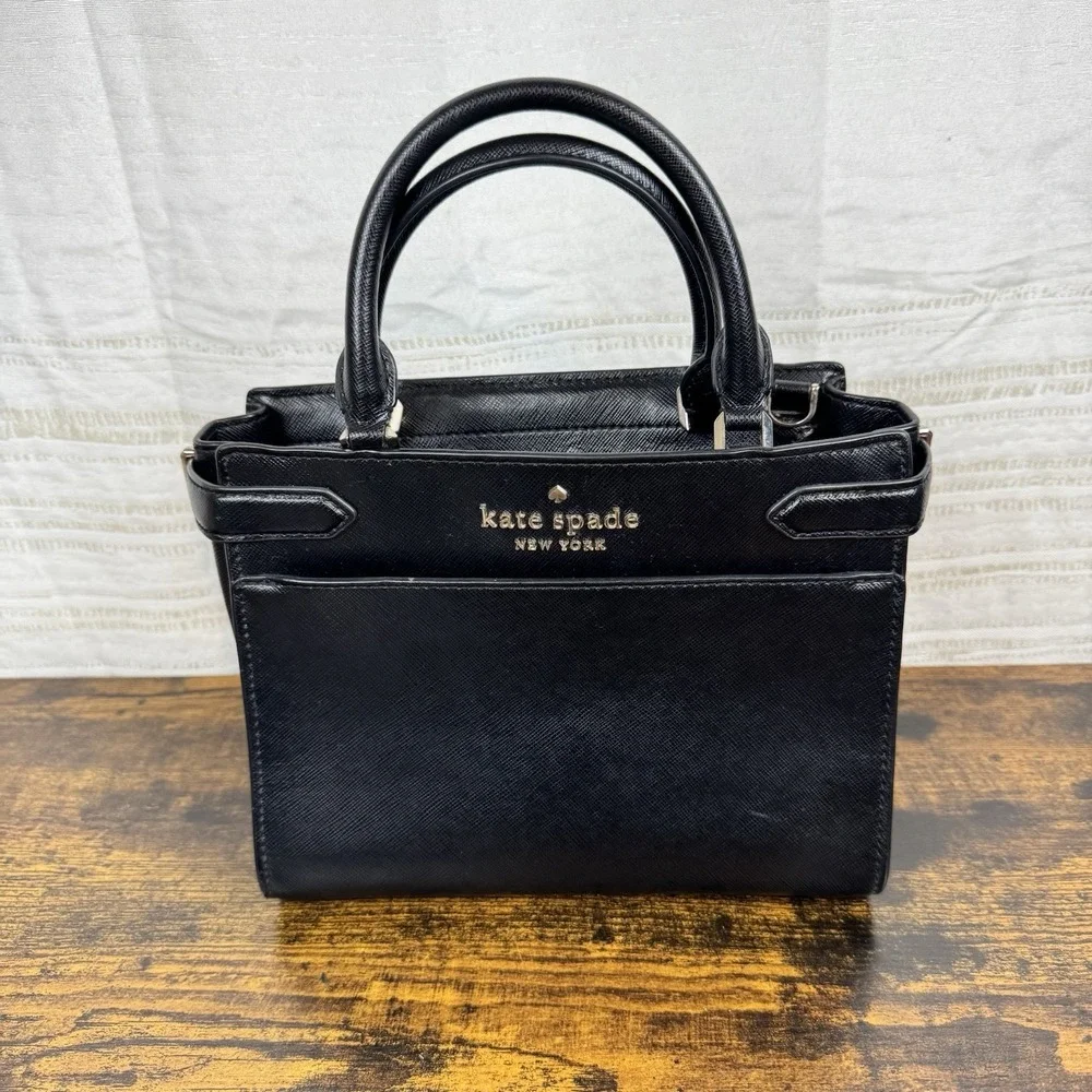 Kate Spade Stacy‎ Small Satchel (WKRU7097), a pre-owned black leather shoulder